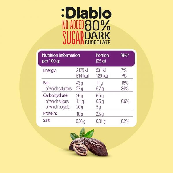 DIABLO CHOCOLATE NO ADDED SUGAR (net wt 75G) - Image 2